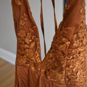 Rust Satin Maxi w/ Lace and Wrap spaghetti straps